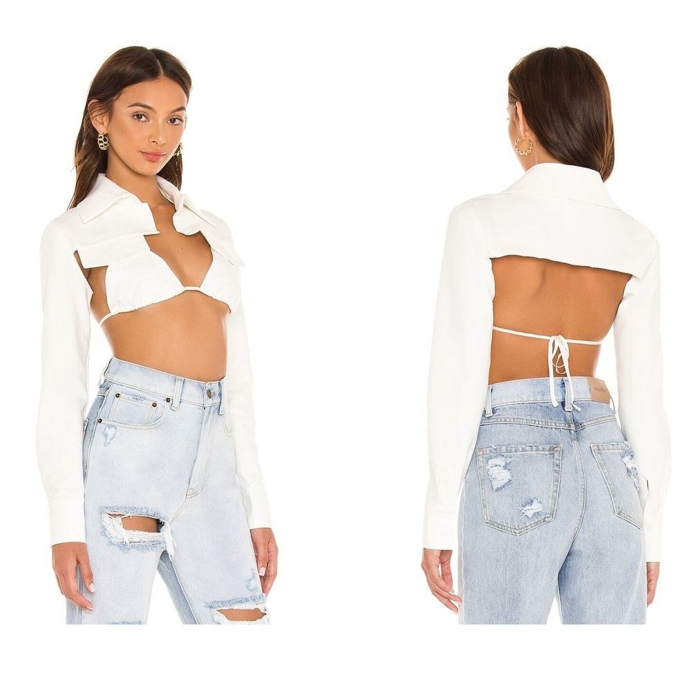 Kim Shui Revolve Crop Jacket L Open Back Festival Designer Clubwear Sexy White